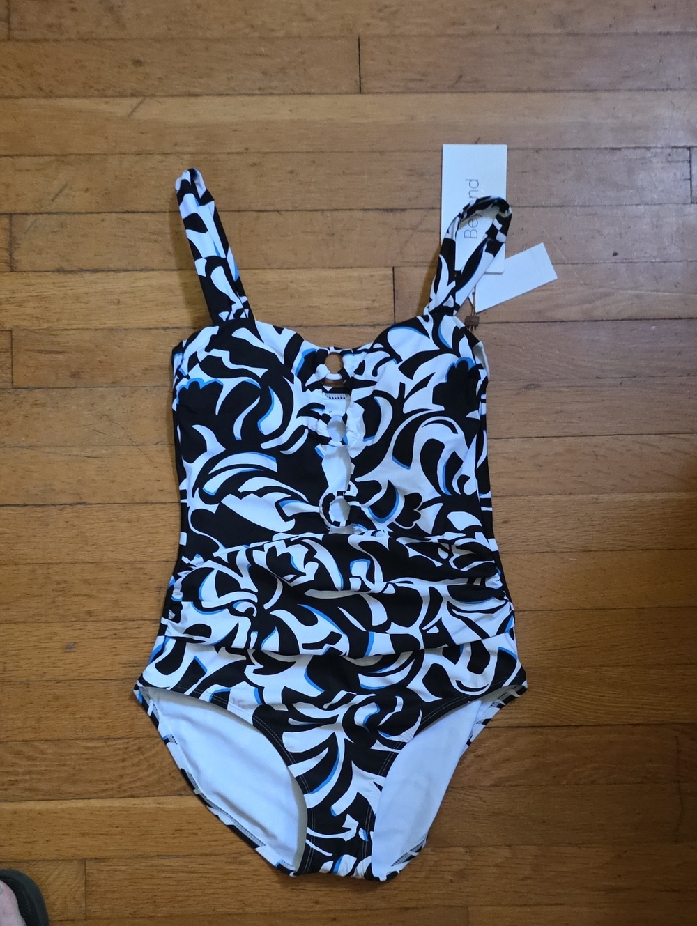 Classic Black & White One-Piece Swimsuit with Front Keyhole